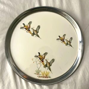 Revere Ware Vintage Pewter Serving Tray with Porcelain Inlay